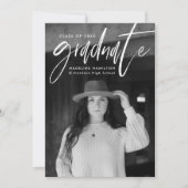 Handgeschreven wit penseelscript 4 foto Afstuderen Aankondiging (Voorkant)