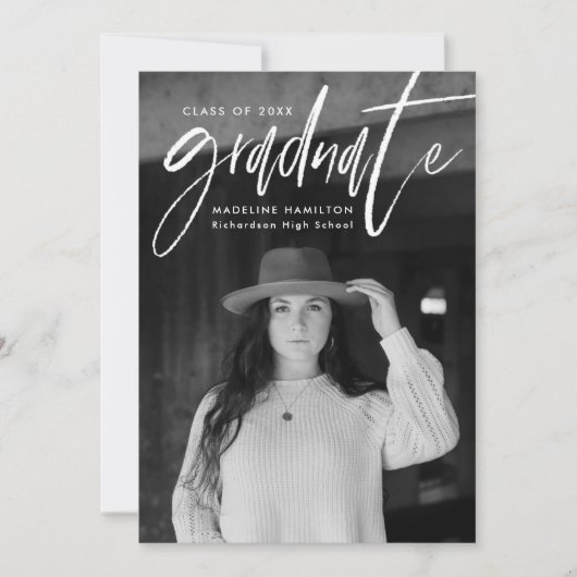 Handgeschreven wit penseelscript 4 foto Afstuderen Aankondiging (Voorkant)