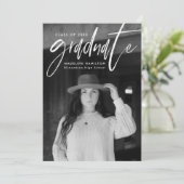 Handgeschreven wit penseelscript 4 foto Afstuderen Aankondiging (Staand voorkant)