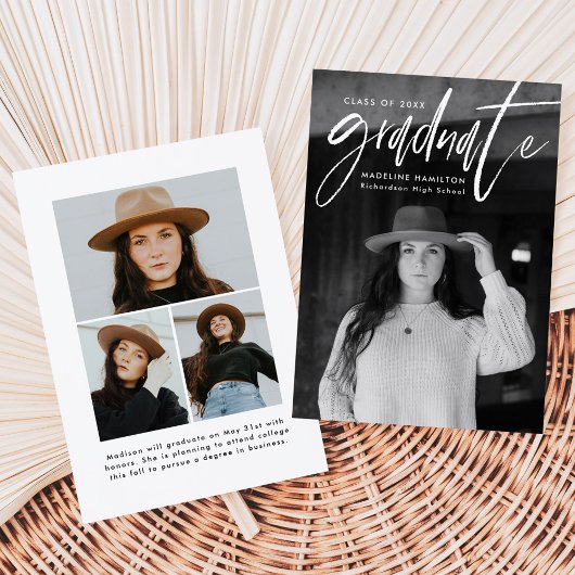 Handgeschreven wit penseelscript 4 foto Afstuderen Aankondiging