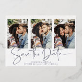 Handgeschreven zilveren oliesleutel Sla de datum o Folie Uitnodiging (Voorkant)