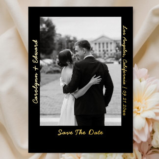 Handgeschreven Zwart Gouden Trouw Save the Date  Folie Uitnodiging