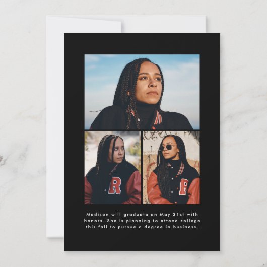 Handgeschreven zwart penseelscript 4 foto Afstuder Aankondiging (Achterkant)