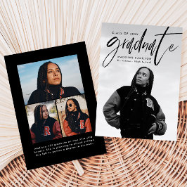 Handgeschreven zwart penseelscript 4 foto Afstuder Aankondiging