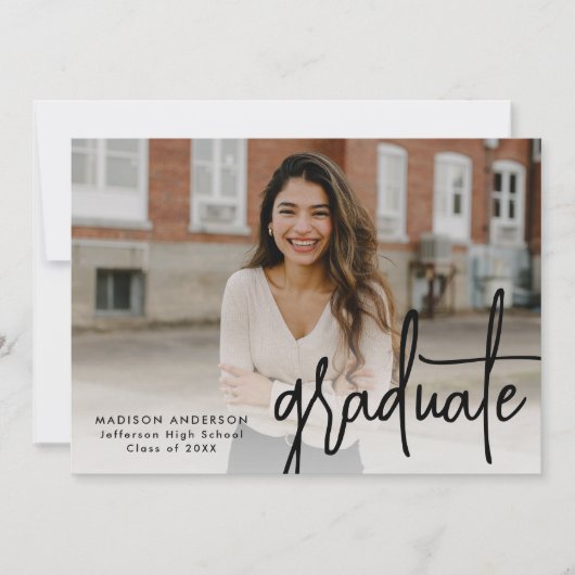 Handgeschreven Zwart Script 2 Foto Afstuderen Aankondiging (Voorkant)