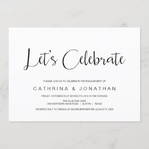 Handgeschreven, zwart script, Engagement Party Kaart