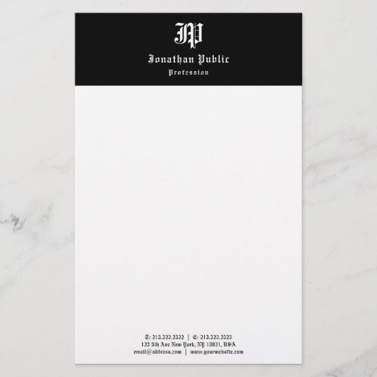  handgeschreven zwart wit elegante Sjabloon Briefpapier (Voorkant)