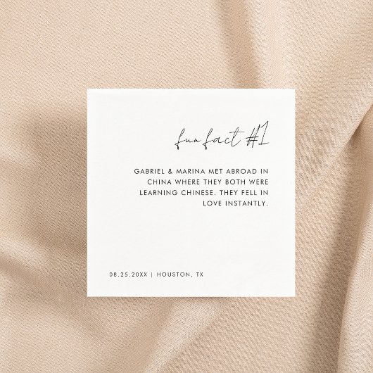 Handgeschreven Zwart-wit Leuk Fact # 1 Bruiloft Servet