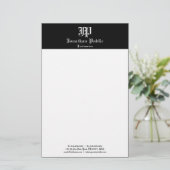 Handgeschreven Zwart Wit Sjabloon Elegant Briefpapier (Staand voorkant)