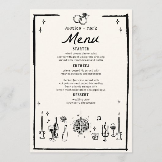 Handgeschreven Zwart Wit Trouwtafel Menu (Voorkant)