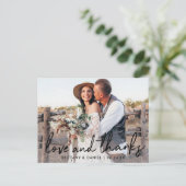 Handgeschreven Zwarte Script Liefde en Dank Trouwd Briefkaart (Staand voorkant)