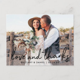 Handgeschreven Zwarte Script Liefde en Dank Trouwd Briefkaart