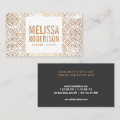 Handgestempeld koperen en witte patroon visitekaartje (Voorkant / Achterkant)