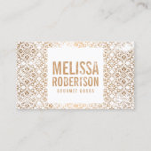 Handgestempeld koperen en witte  patroon visitekaartje (Voorkant)