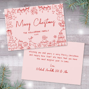 Handgetekend Bizar Gelukkig Kerstmis Feestdagenkaart