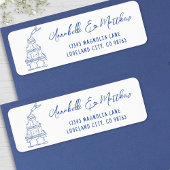 Handgetekend Blauw Huwelijks Retouradres Etiket