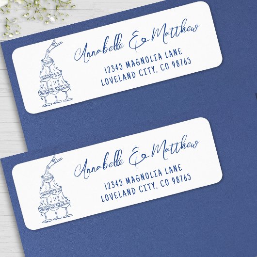 Handgetekend Blauw Huwelijks Retouradres Etiket