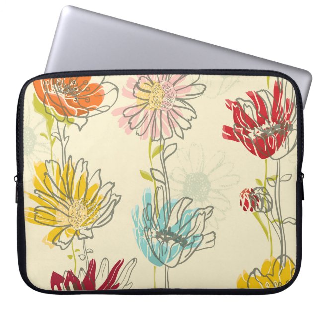 Handgetekend bloemennaadloos patroon laptop sleeve (Voorkant)