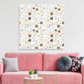 handgetekend bloemmotief in blauw, Sinaasappel Canvas Afdruk (Insitu (Woonkamer))