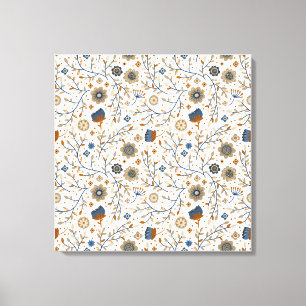 handgetekend bloemmotief in blauw, Sinaasappel Canvas Afdruk