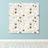 handgetekend bloemmotief in blauw, Sinaasappel Canvas Afdruk (Insitu (Houten vloer))