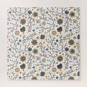  handgetekend bloemmotief in blauw, Sinaasappel Legpuzzel