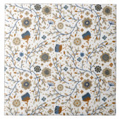  handgetekend bloemmotief in blauw, Sinaasappel Tegeltje (Voorkant)