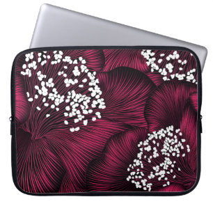 Handgetekend bloempatroon met kamelia-bloemen laptop sleeve