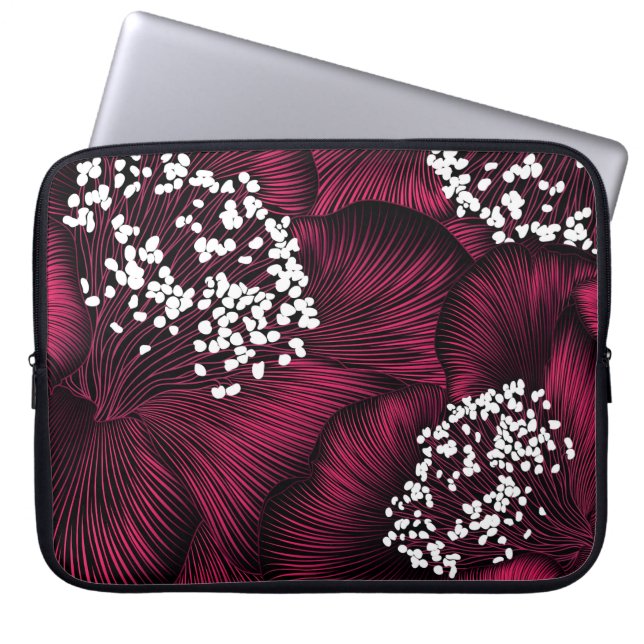 Handgetekend bloempatroon met kamelia-bloemen laptop sleeve (Voorkant)
