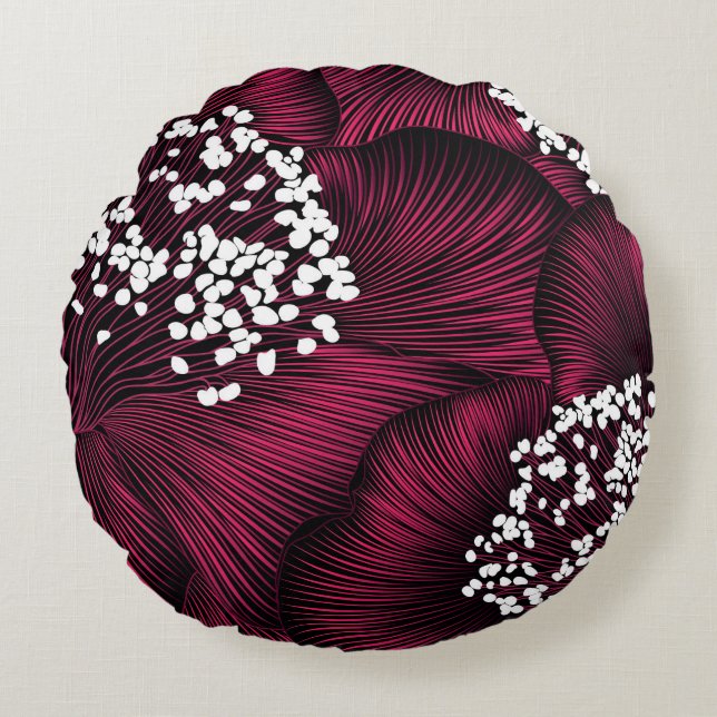 Handgetekend bloempatroon met kamelia-bloemen rond kussen (Voorkant)