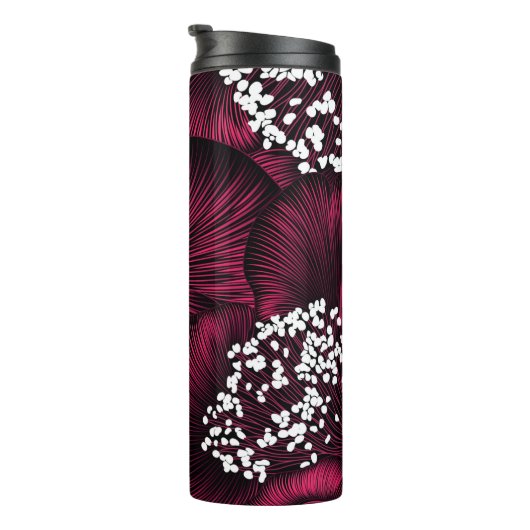 Handgetekend bloempatroon met kamelia-bloemen thermosbeker (Geroteerd rechts)