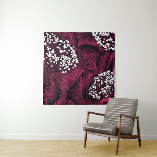 Handgetekend bloempatroon met kamelia-bloemen wandkleed (In situ)