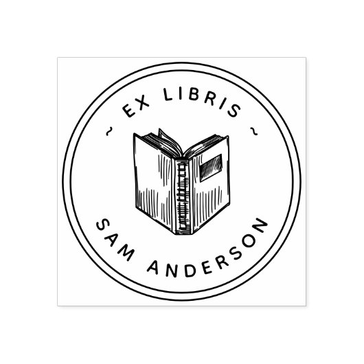  handgetekend boek rond bibliotheek ex libris rubberstempel (Afrduk)