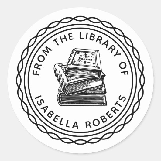  handgetekend boek rond uit de bibliotheek van ronde sticker (Voorkant)