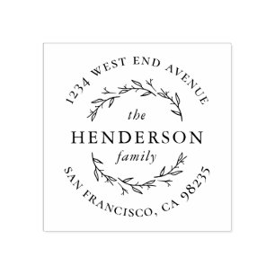 Handgetekend Botanical Round Family Return-adres Rubberstempel