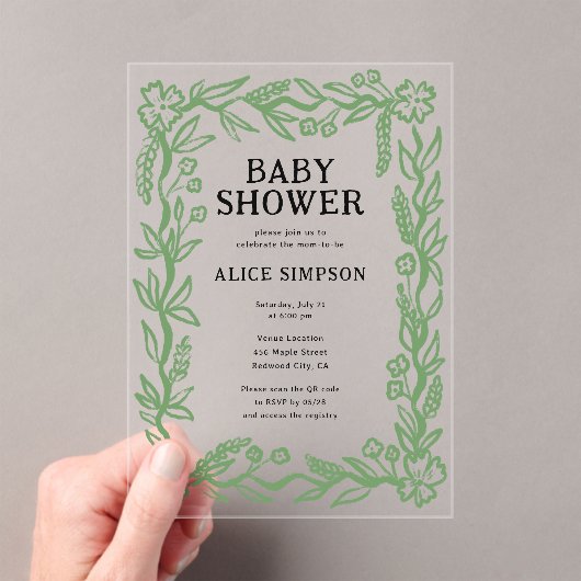 handgetekend botanisch Baby shower Acryl Uitnodigingen (Insitu (Draagbaar))