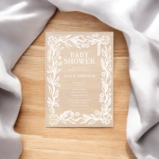 handgetekend botanisch Baby shower Acryl Uitnodigingen