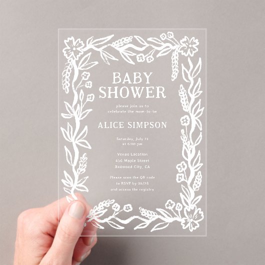 handgetekend botanisch Baby shower Acryl Uitnodigingen (Insitu (Draagbaar))