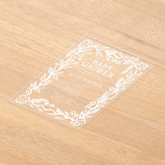 handgetekend botanisch Baby shower Acryl Uitnodigingen (Laagn)