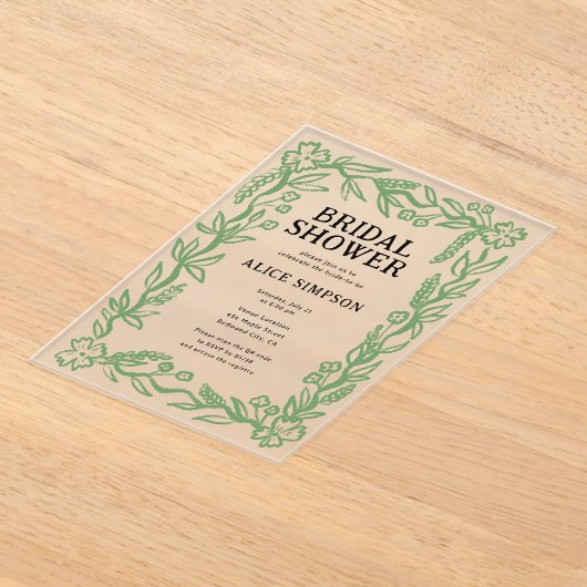 handgetekend botanisch Vrijgezellenfeest Acryl Uitnodigingen (Laagn)