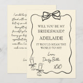 Handgetekend Doodle Bruidsmeisje Voorstel Geel Kaart (Voorkant / Achterkant)