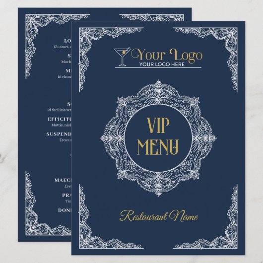 Handgetekend Elegant Sierlijk Uw Logo VIP Menu (Voorkant / Achterkant)