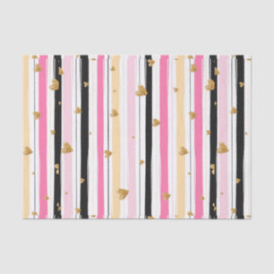 Handgetekend Faux Gold Hearts & Stripes Patroon 2 Tissuepapier