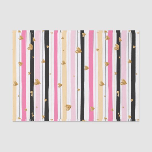 Handgetekend Faux Gold Hearts & Stripes Patroon 2 Tissuepapier (Voorkant)