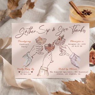 Handgetekend Festive Friendsgiving Cocktailfeest Kaart