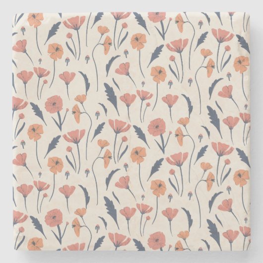 Handgetekend floreel patroon stenen onderzetter (Voorkant)