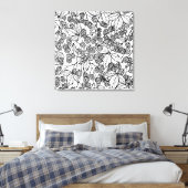Handgetekend frambozenpatroon canvas afdruk (Insitu (Slaapkamer))