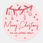 Handgetekend Gek Merry Christmas Ronde Sticker (Voorkant)