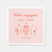 Handgetekend Gekke Leuk Retro Verlovingsfeest Servet (Voorkant)