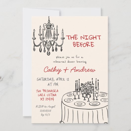 Handgetekend Gekke Rehearsal Dinner De Nacht Voor Kaart (Voorkant)